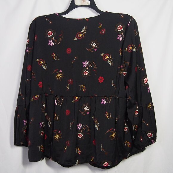 Old Navy Womens Black Boho Peasant Floral V Neck Tassel Tie Blouse Size XXL - Picture 5 of 15